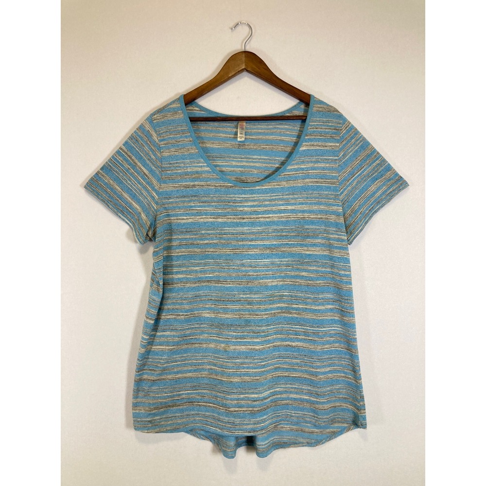 Coastal Casual LuLaRoe Womens 2XL Blue Striped‎ Scoop Neck Classic Tee Shirt